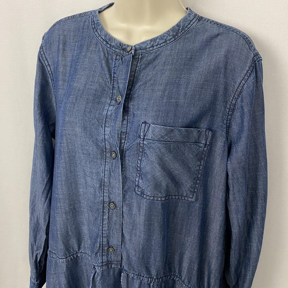 Gap Shirt Dress Womens XL Blue Chambray Tencel Cinched Waist Pockets Long Sleeve - Picture 3 of 16